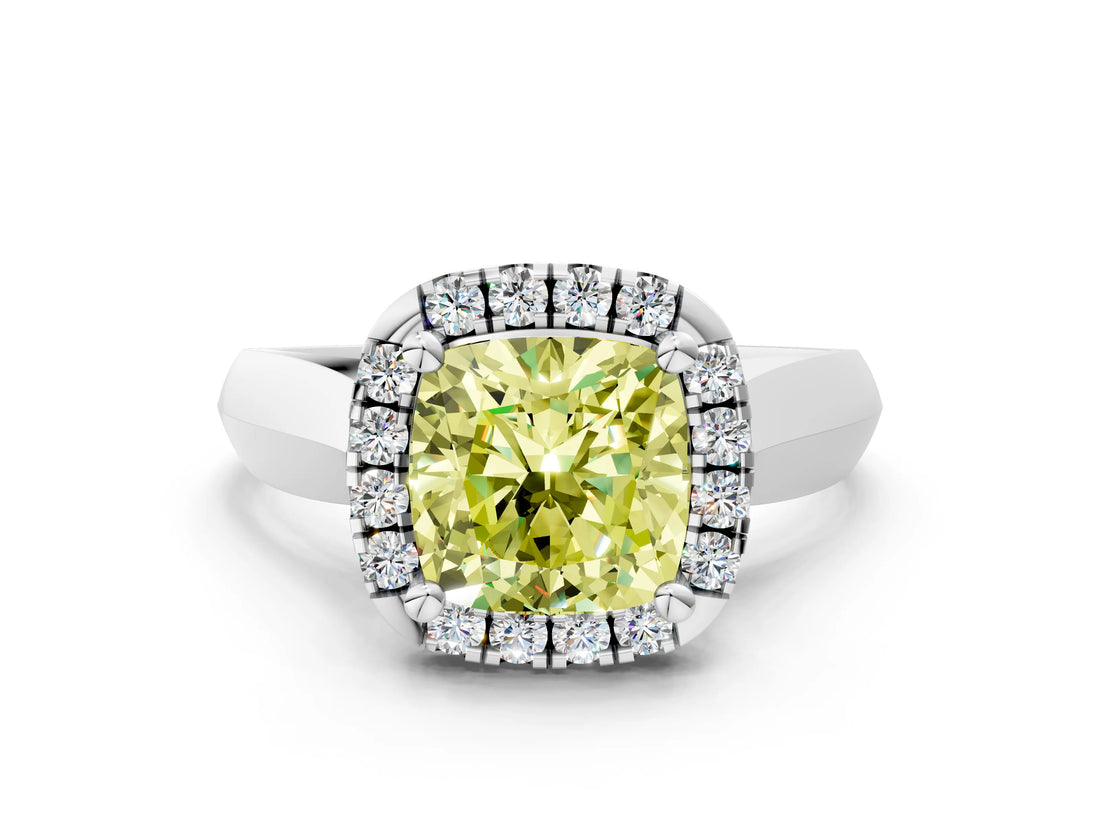 White gold Fancy Yellow Cushion  Cut Halo Solitaire Engagement Ring with Square Band and Four-Prong Setting_132