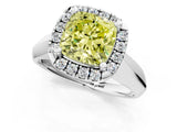 White gold Fancy Yellow Cushion  Cut Halo Solitaire Engagement Ring with Square Band and Four-Prong Setting_133
