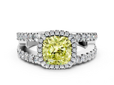 White gold Fancy Yellow Cushion  Cut Halo Split Shank Diamond Ring with Four-Prong Setting_45