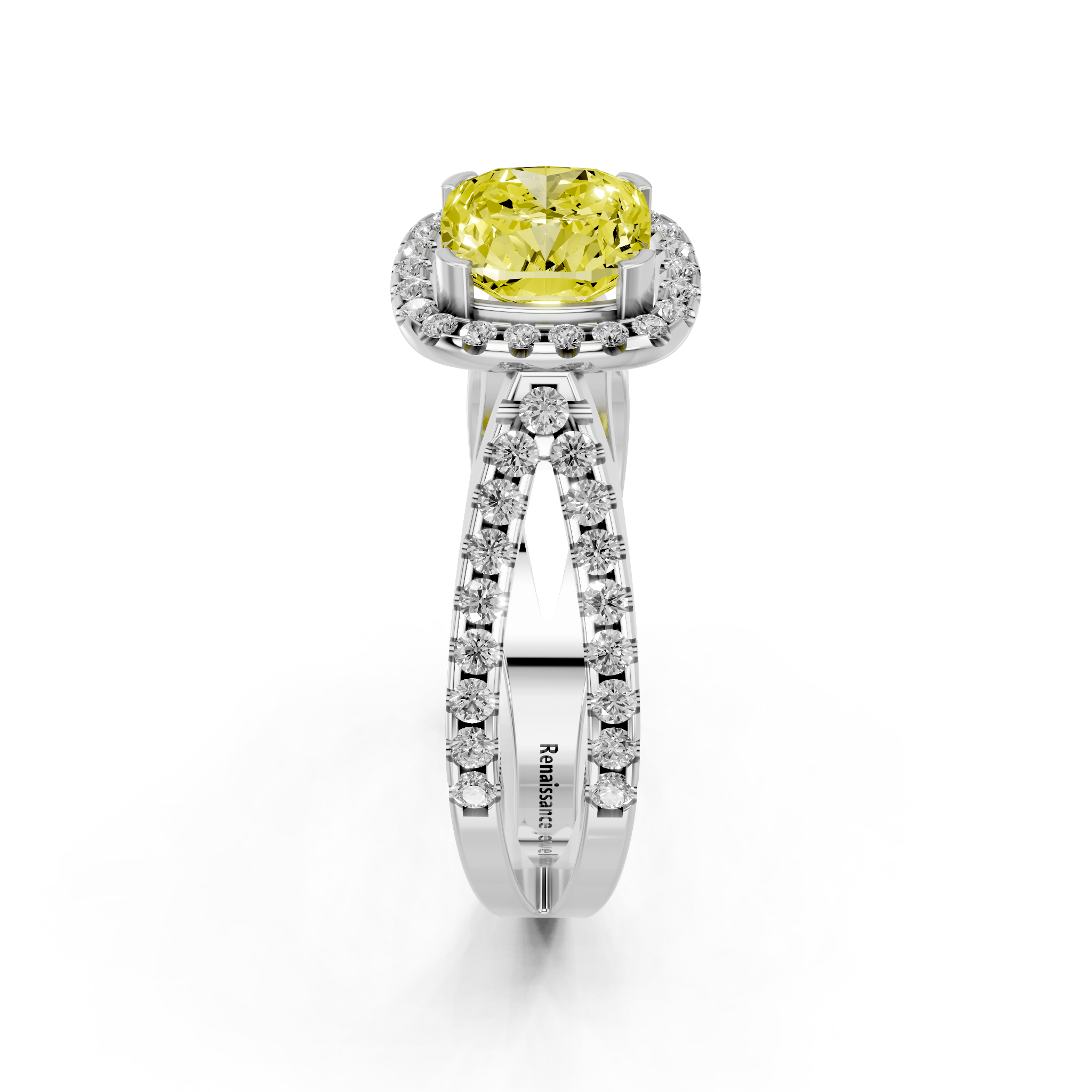 White gold Fancy Yellow Cushion  Cut Halo Split Shank Pave Set Ring_25