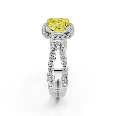 White gold Fancy Yellow Cushion  Cut Halo Split Shank Pave Set Ring_25