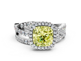 White gold Fancy Yellow Cushion  Cut Halo Split Shank Prong Setting Ring_61