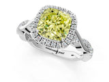 White gold Fancy Yellow Cushion Cut Halo Twist Band with Four-Prong Setting_1
