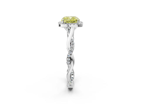 White gold Fancy Yellow Cushion Cut Halo Twist Band with Four-Prong Setting_2