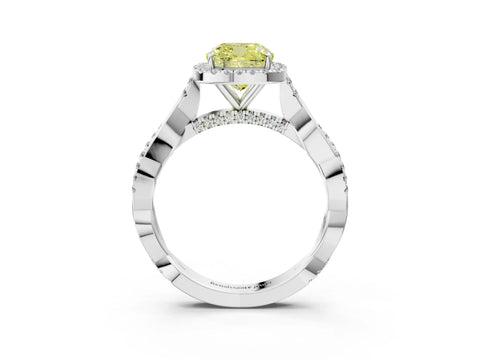 White gold Fancy Yellow Cushion Cut Halo Twist Band with Four-Prong Setting_3