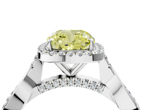 White gold Fancy Yellow Cushion Cut Halo Twist Band with Four-Prong Setting_4