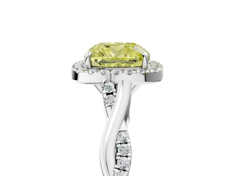 White gold Fancy Yellow Cushion Cut Halo Twist Band with Four-Prong Setting_5