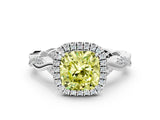 White gold Fancy Yellow Cushion Cut Halo Twist Band with Four-Prong Setting