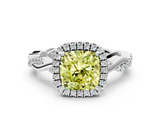 White gold Fancy Yellow Cushion  Cut Halo Twisted Band Four-Prong Ring_20