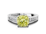 White gold Fancy Yellow Cushion  Cut Milgrain Channel Set Engagement Ring with Solitaire Prong Setting_56