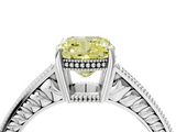 White gold Fancy Yellow Cushion  Cut Milgrain Channel Set Engagement Ring with Solitaire Prong Setting_67