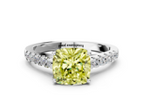 White gold Fancy Yellow Cushion  Cut Pavé Band Solitaire Ring with Four-Prong Setting_39