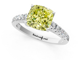 White gold Fancy Yellow Cushion  Cut Pavé Band Solitaire Ring with Four-Prong Setting_40