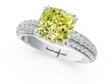 White gold Fancy Yellow Cushion  Cut Pave Diamond Engagement Ring with Channel Set Band and Four-Prong Setting_21