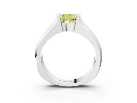 White gold Fancy Yellow Cushion Cut Solitaire Bezel Set Diamond Ring with Wide Band_15