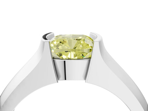 White gold Fancy Yellow Cushion Cut Solitaire Bezel Set Diamond Ring with Wide Band_16