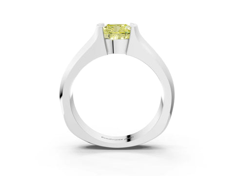 White gold Fancy Yellow Cushion Cut Solitaire Bezel Set Diamond Ring with Wide Band_3