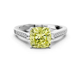 White gold Fancy Yellow Cushion Cut Solitaire Cathedral Diamond Engagement Ring with Channel-Set Band and Four-Prong Setting_15
