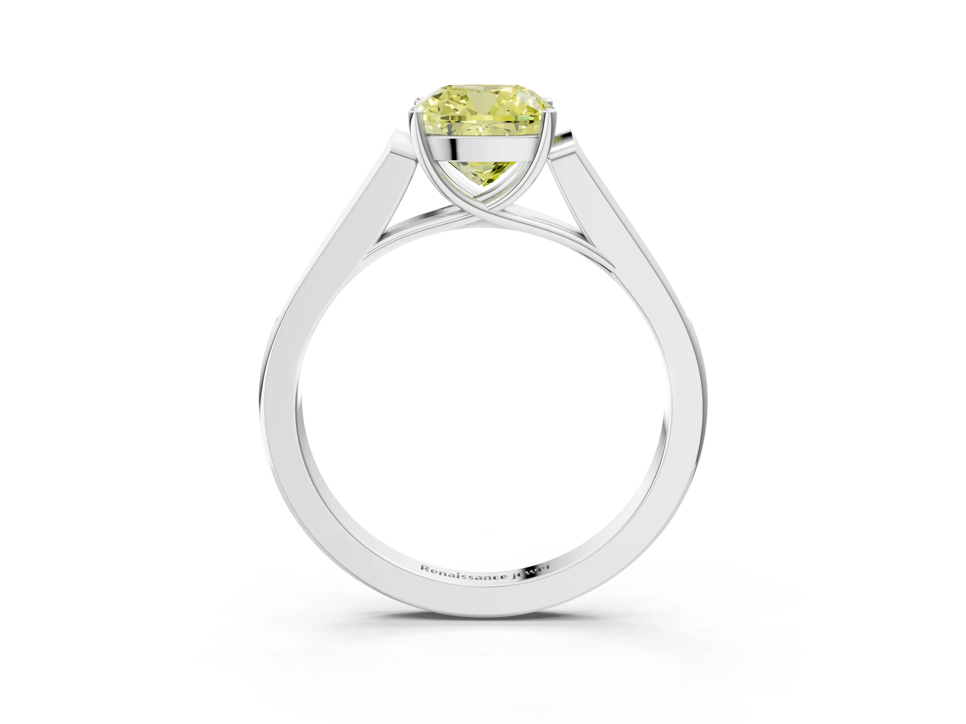 White gold Fancy Yellow Cushion Cut Solitaire Cathedral Diamond Engagement Ring with Channel-Set Band and Four-Prong Setting_18