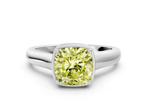 White gold Fancy Yellow Cushion Cut Solitaire Diamond Engagement Ring with Four-Prong Setting and Tapered Band_12