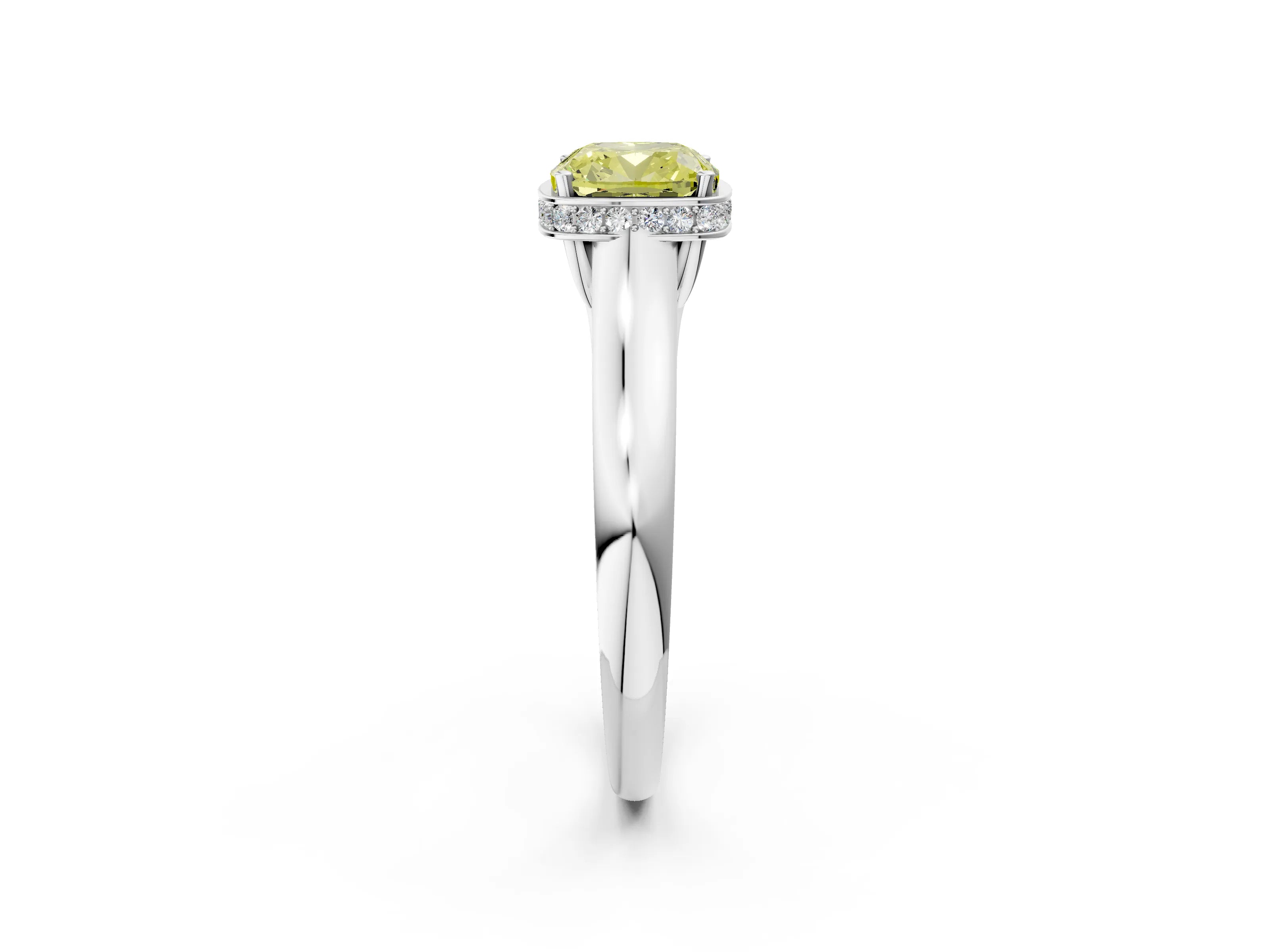 White gold Fancy Yellow Cushion Cut Solitaire Diamond Engagement Ring with Four-Prong Setting and Tapered Band_14