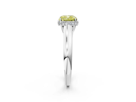 White gold Fancy Yellow Cushion Cut Solitaire Diamond Engagement Ring with Four-Prong Setting and Tapered Band_14