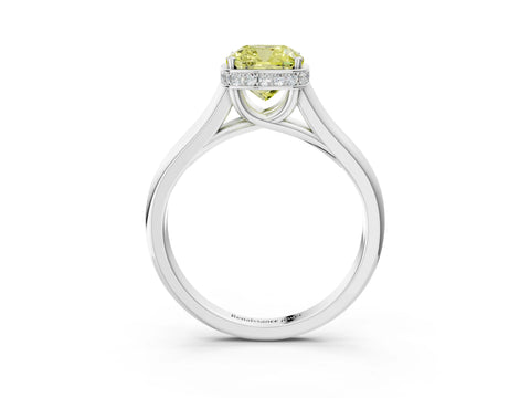 White gold Fancy Yellow Cushion Cut Solitaire Diamond Engagement Ring with Four-Prong Setting and Tapered Band_15