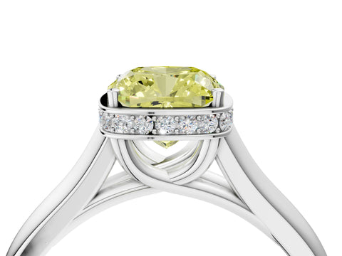 White gold Fancy Yellow Cushion Cut Solitaire Diamond Engagement Ring with Four-Prong Setting and Tapered Band_16
