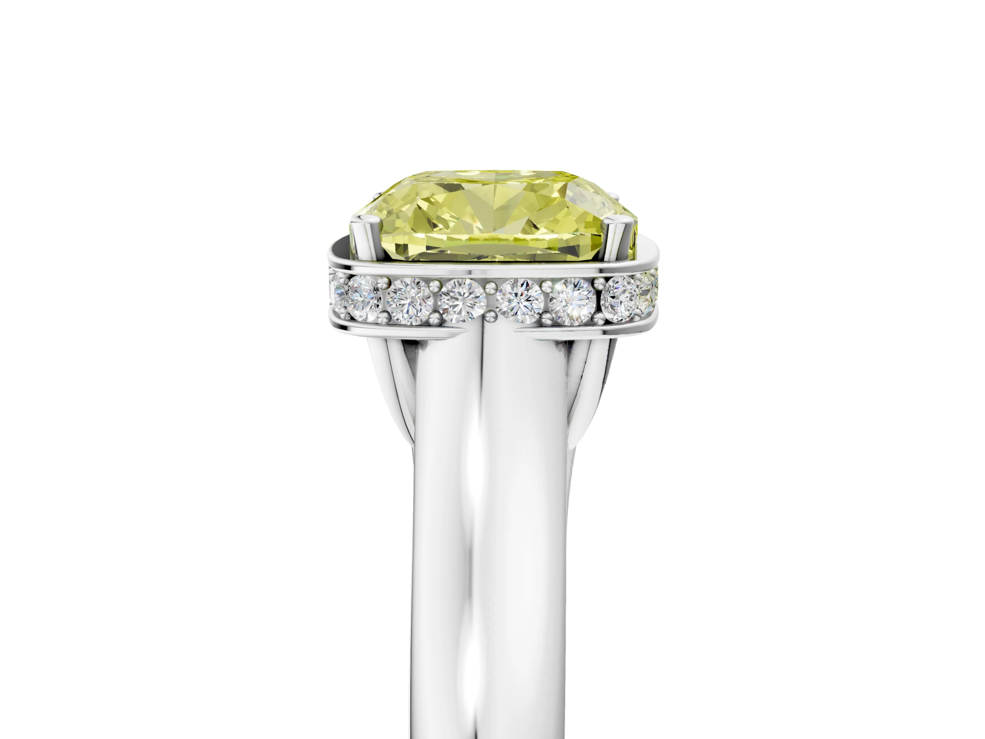 White gold Fancy Yellow Cushion Cut Solitaire Diamond Engagement Ring with Four-Prong Setting and Tapered Band_17