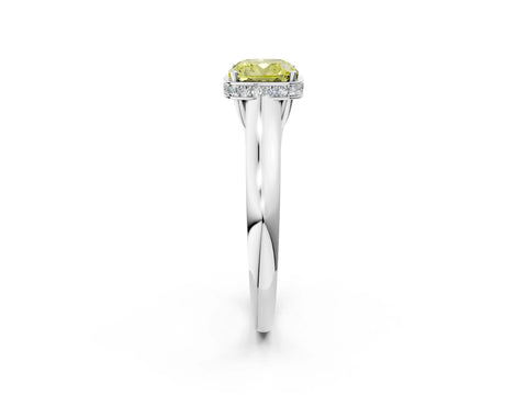 White gold Fancy Yellow Cushion Cut Solitaire Diamond Engagement Ring with Four-Prong Setting and Tapered Band_2