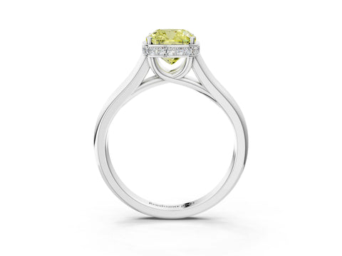 White gold Fancy Yellow Cushion Cut Solitaire Diamond Engagement Ring with Four-Prong Setting and Tapered Band_3