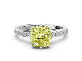 White gold Fancy Yellow Cushion Cut Solitaire Diamond Engagement Ring with Pavé Band and Six-Prong Setting_12