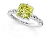 White gold Fancy Yellow Cushion Cut Solitaire Diamond Engagement Ring with Pavé Band and Six-Prong Setting_13