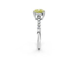 White gold Fancy Yellow Cushion Cut Solitaire Diamond Engagement Ring with Pavé Band and Six-Prong Setting_14