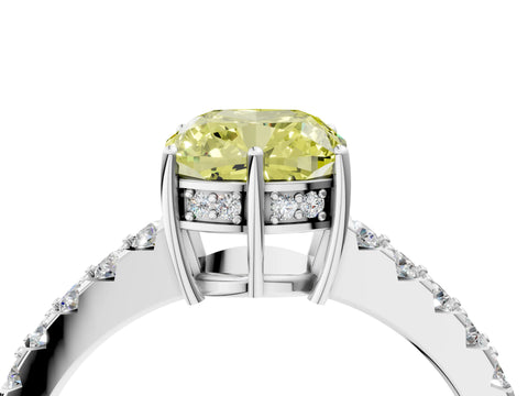 White gold Fancy Yellow Cushion Cut Solitaire Diamond Engagement Ring with Pavé Band and Six-Prong Setting_16