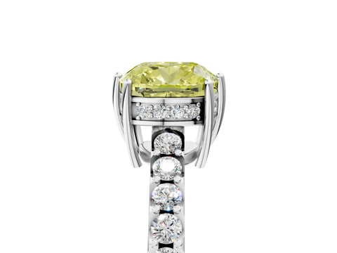 White gold Fancy Yellow Cushion Cut Solitaire Diamond Engagement Ring with Pavé Band and Six-Prong Setting_17