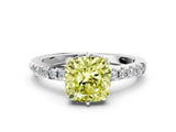 White gold Fancy Yellow Cushion Cut Solitaire Diamond Engagement Ring with Pavé Band and Six-Prong Setting_24