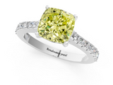 White gold Fancy Yellow Cushion  Cut Solitaire Diamond Engagement Ring with Pave Band and Four-Prong Setting_180