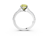 White gold Fancy Yellow Cushion  Cut Solitaire Diamond Engagement Ring with Pave Band and Four-Prong Setting_182