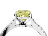 White gold Fancy Yellow Cushion  Cut Solitaire Diamond Engagement Ring with Pave Band and Four-Prong Setting_183