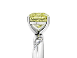 White gold Fancy Yellow Cushion Cut Solitaire Diamond Engagement Ring with Twisted Pave Band and Four-Prong Setting_89