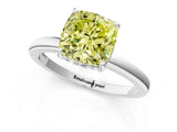 White gold Fancy Yellow Cushion Cut Solitaire Diamond Ring with Prong Setting and Plain Band_13