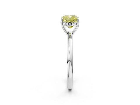 White gold Fancy Yellow Cushion Cut Solitaire Diamond Ring with Prong Setting and Plain Band_14