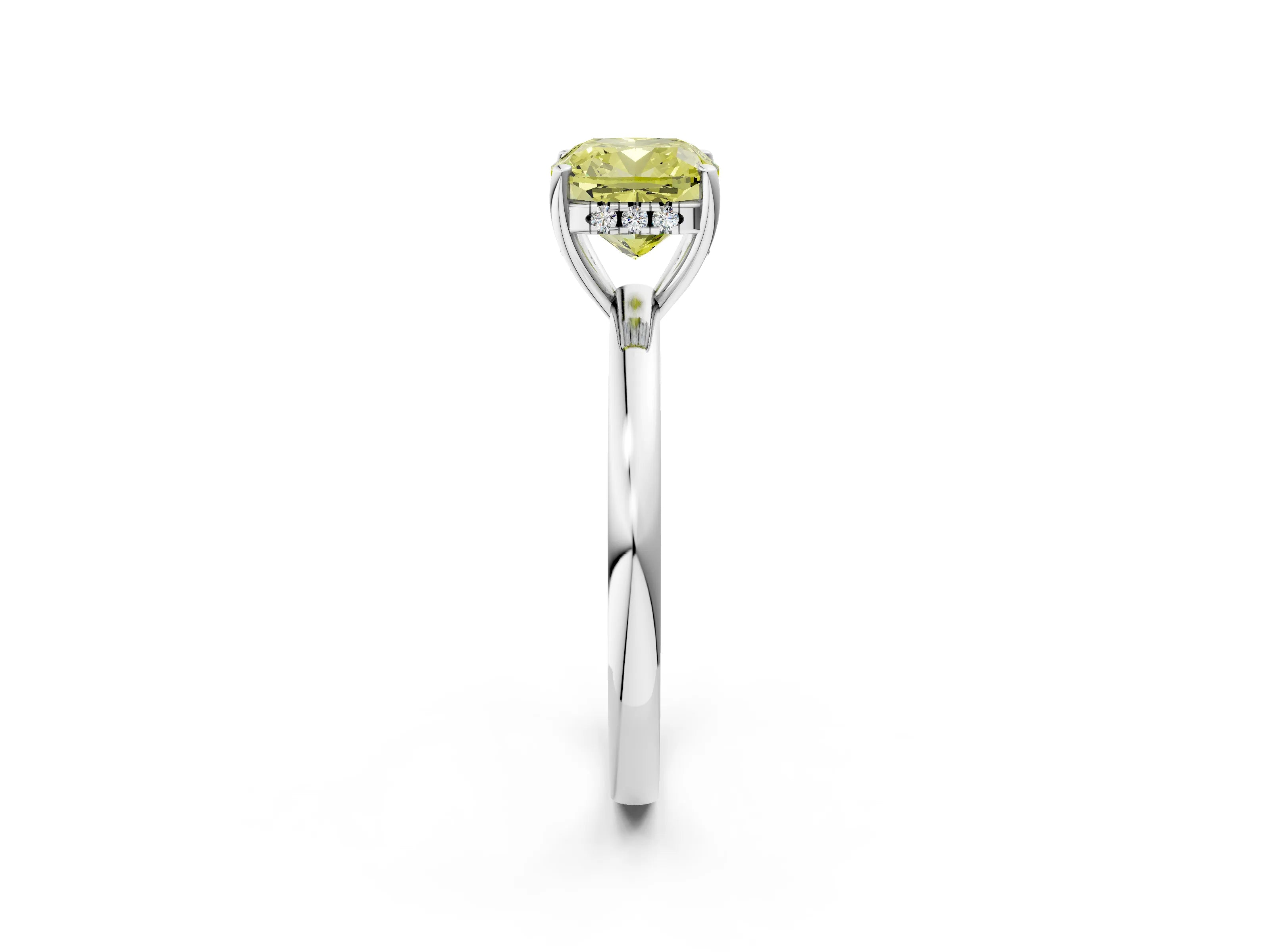 White gold Fancy Yellow Cushion Cut Solitaire Diamond Ring with Prong Setting and Plain Band_14