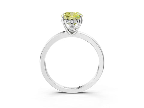 White gold Fancy Yellow Cushion Cut Solitaire Diamond Ring with Prong Setting and Plain Band_15