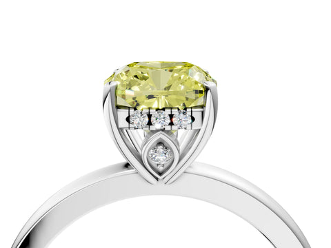 White gold Fancy Yellow Cushion Cut Solitaire Diamond Ring with Prong Setting and Plain Band_16