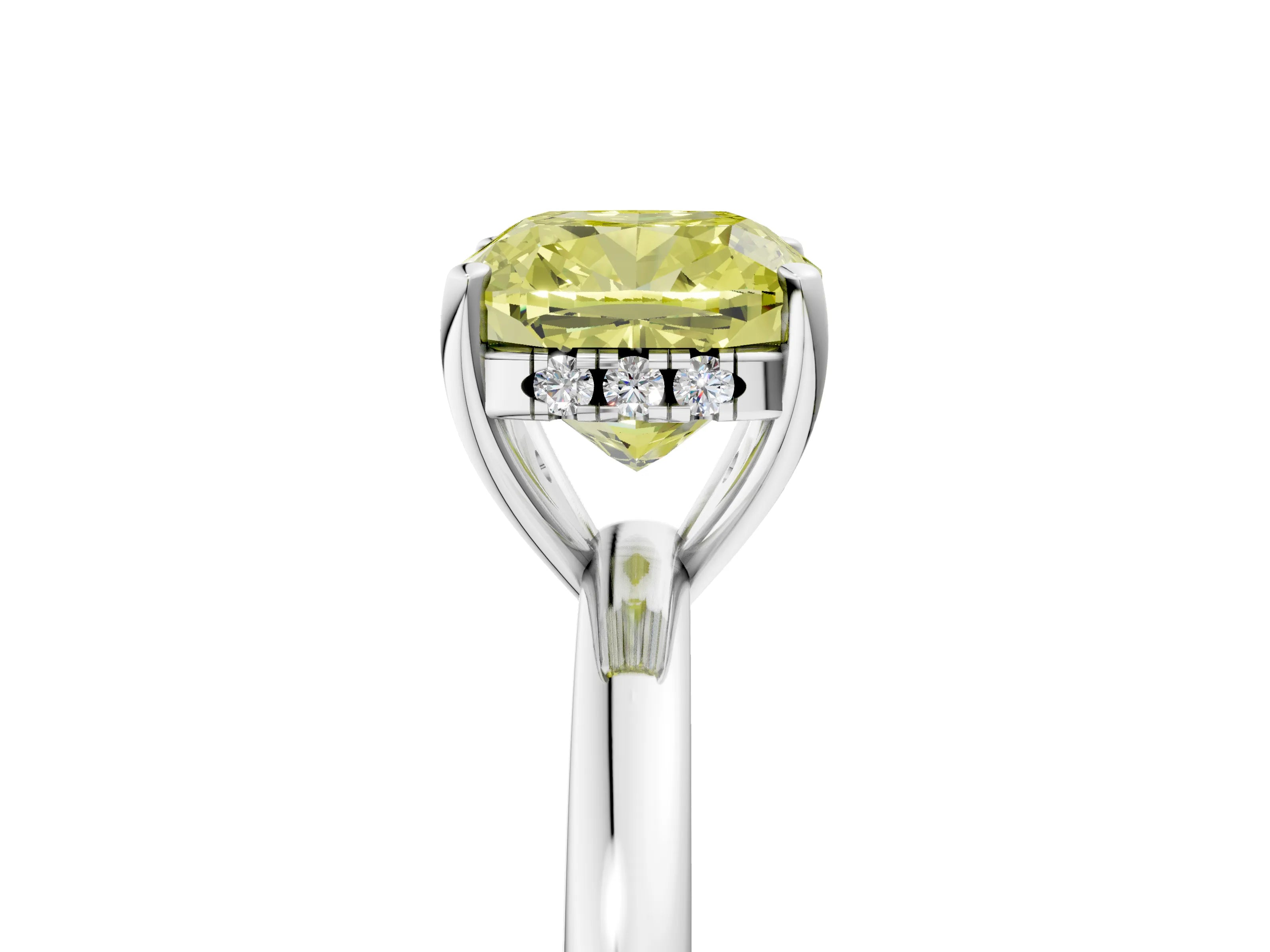 White gold Fancy Yellow Cushion Cut Solitaire Diamond Ring with Prong Setting and Plain Band_17