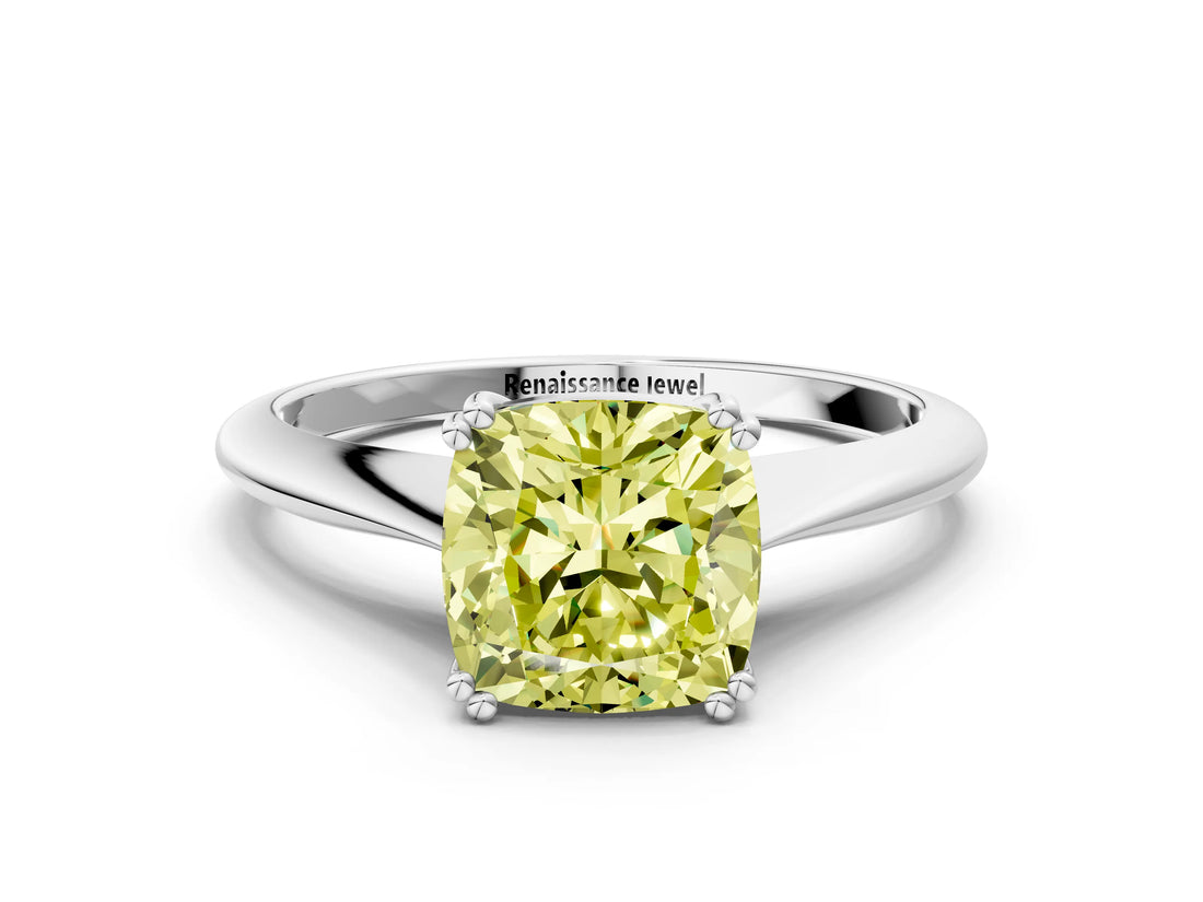 White gold Fancy Yellow Cushion Cut Solitaire Diamond Ring with Six-Prong Setting and Classic Band_36