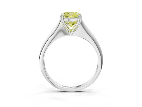 White gold Fancy Yellow Cushion Cut Solitaire Diamond Ring with Six-Prong Setting and Classic Band_3