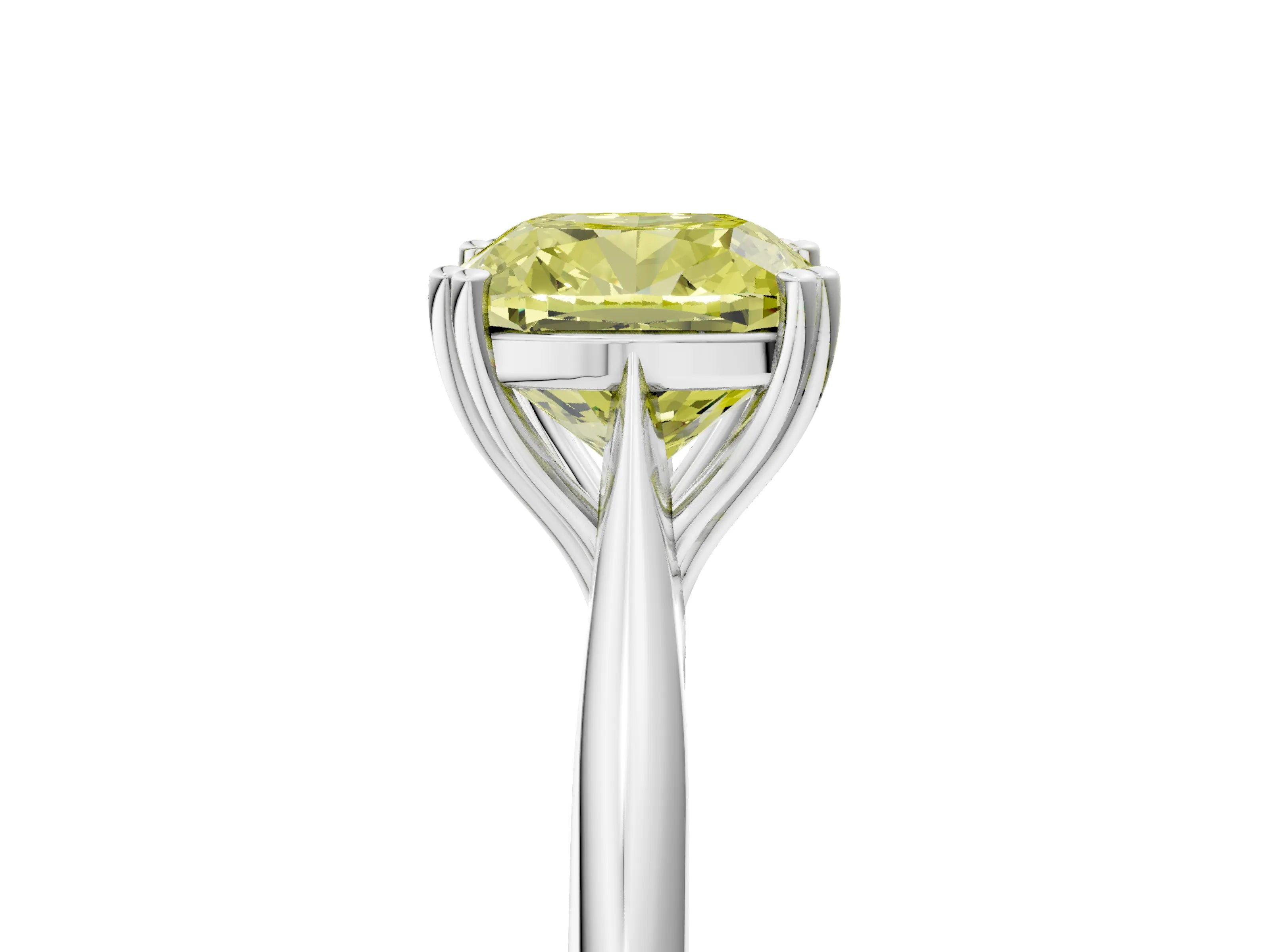 White gold Fancy Yellow Cushion Cut Solitaire Diamond Ring with Six-Prong Setting and Classic Band_5